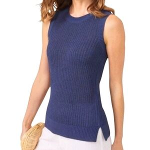 J. McLaughlin Sleeveless Crew Neck Navy Knit Sweater - Large